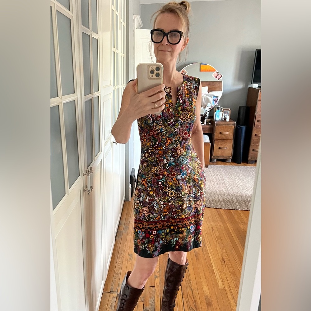 Mandala Design Cotton Dress - Size Small - Black Dot Pattern